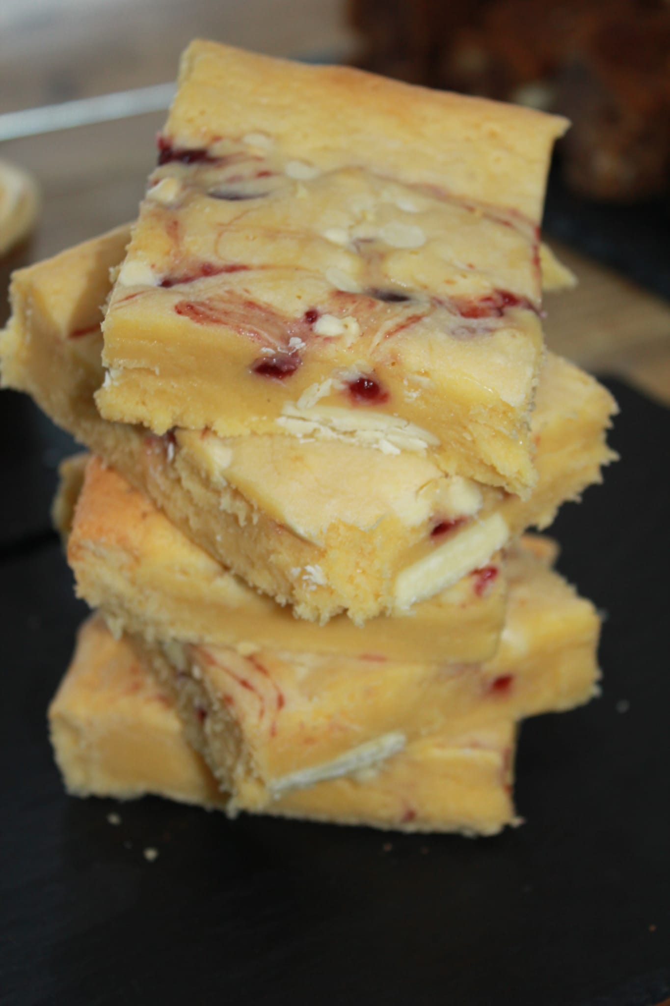 White chocolate brownies stacked