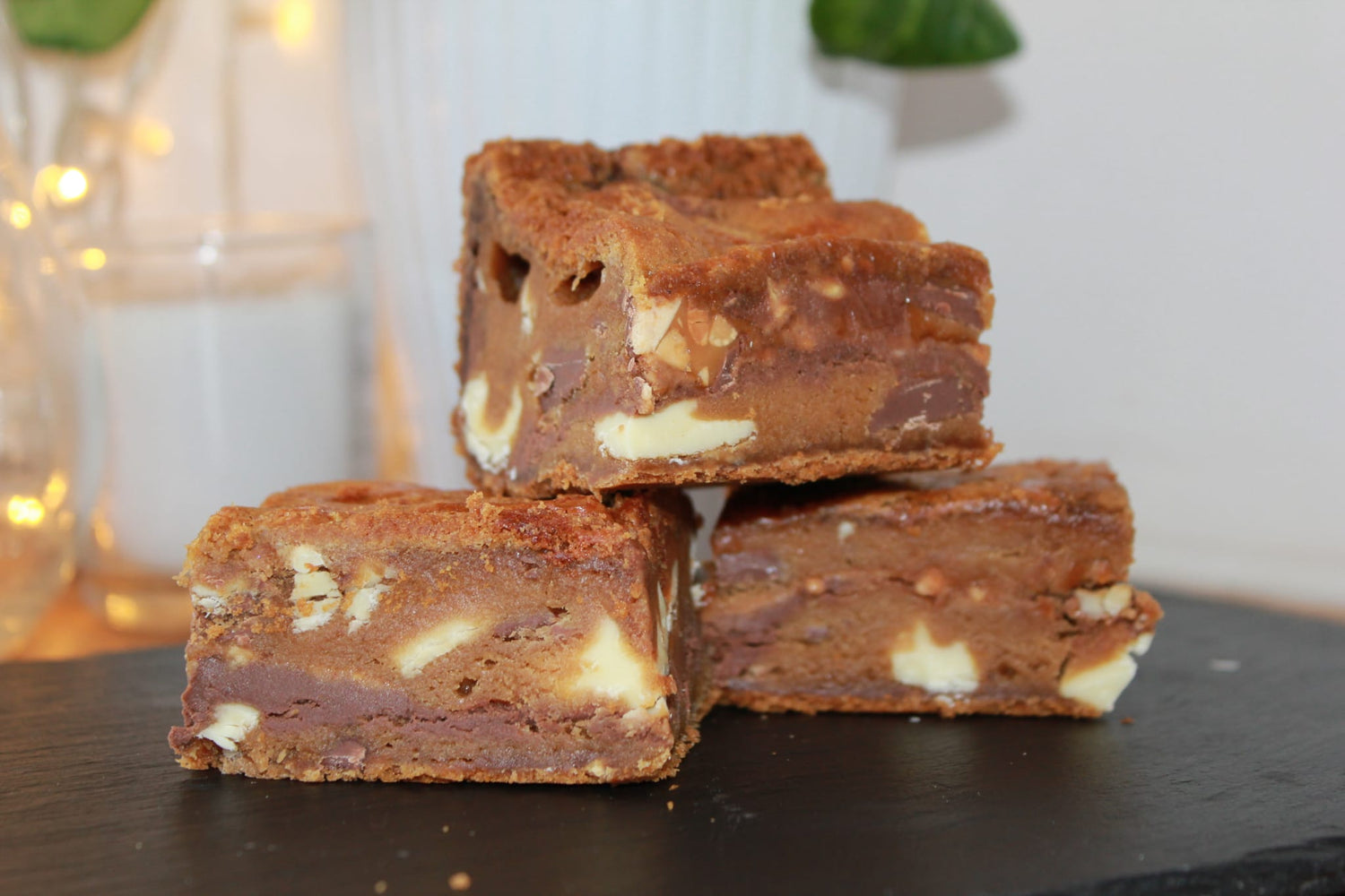 Chocolate Brownies with pieces of white chocolate.