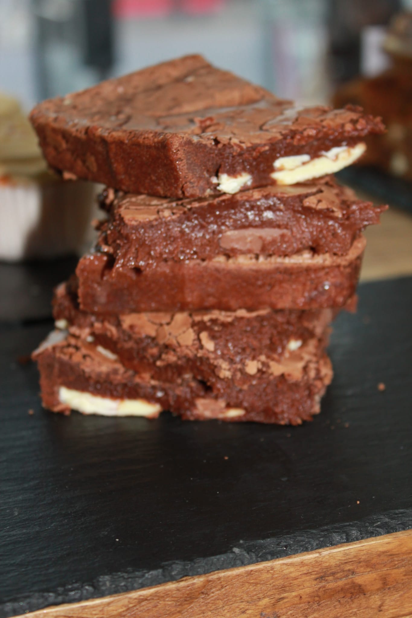 Chocolate Brownies with pieces of white chocolate.